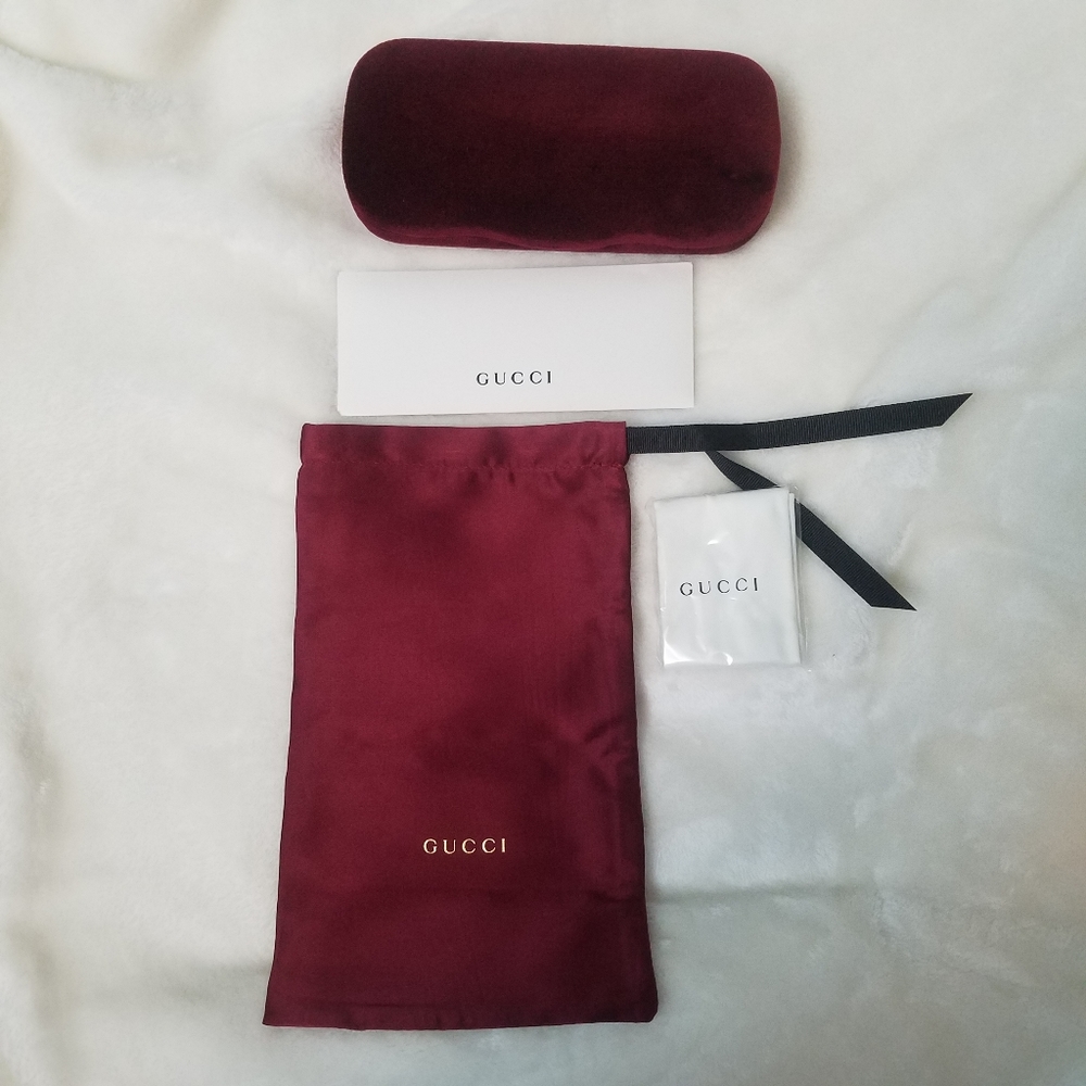 Gucci Red Suede Sunglass and Eyewear Case with Duster, Cloth and Card